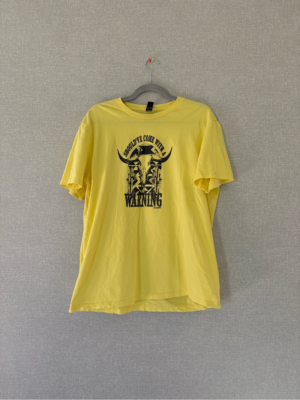 Men's Yellow Graphic T-Shirt - Warning Skull Design